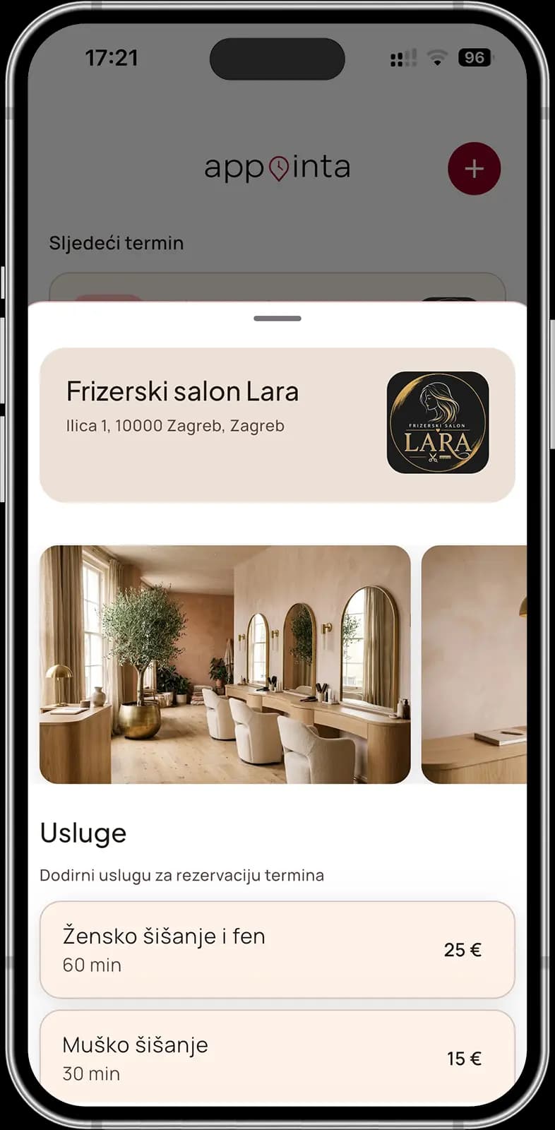 Appointa klijent aplikacija na mobitelu