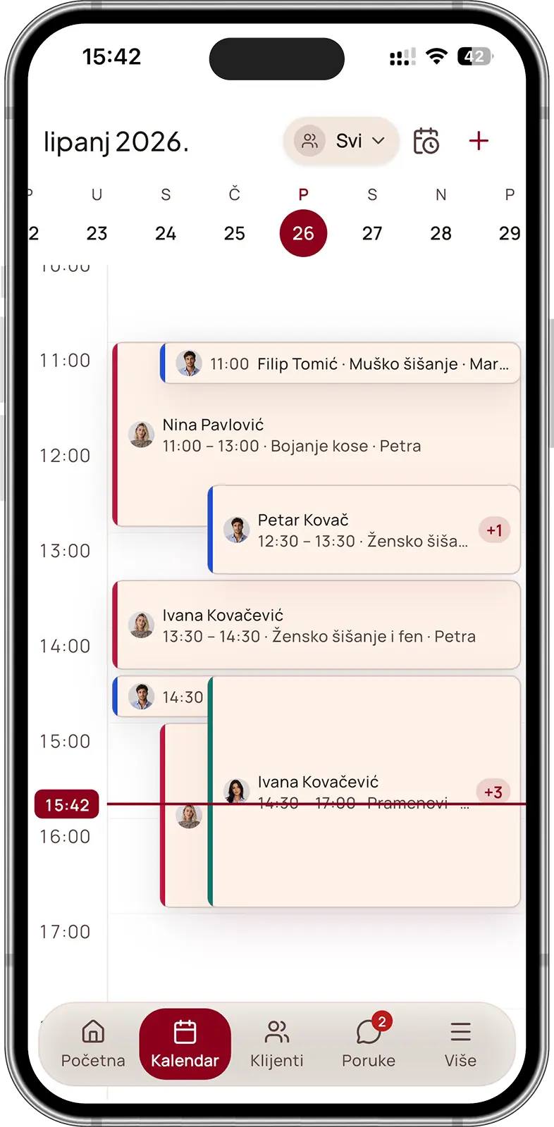 Aplikacija Appointa Pro: kalendar dana s terminima djelatnika