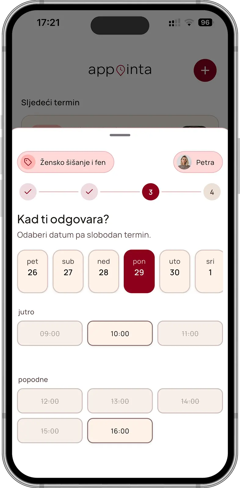 Aplikacija Appointa: odabir datuma i slobodnog termina