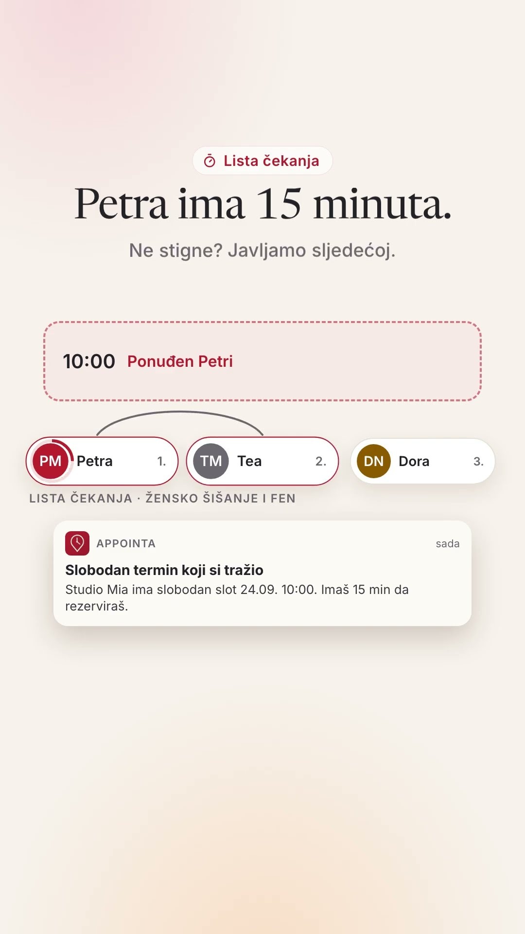 Klijentica otkazala u zadnji čas? Lista čekanja popuni termin.